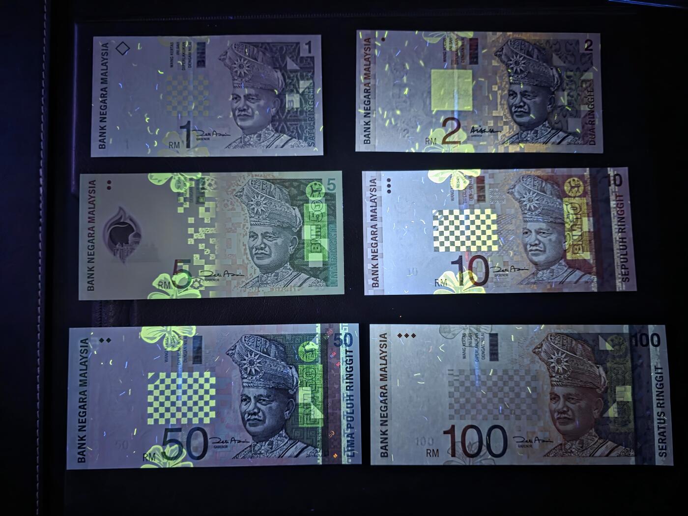 叁拾收藏第35期 马来西亚上一版本6张一套（1-100林吉特；其中2、50留存较少）  UNC