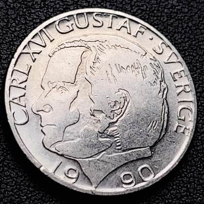 泉币菌-第221场-拍品多 请提前出价 - 瑞典1990年 1克朗铜镍币 卡尔十六世·古斯塔夫 25mm