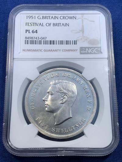 《竞宝斋》第478场 周日，周一 2场连拍 （全场包邮）欢迎送拍 - NGC PL64 英国 1951 乔治六世 马剑克朗 最后的镍马剑