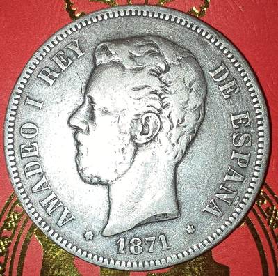 Lot.9-1871年西班牙阿玛迪奥一世5比塞塔双柱银币24.70克 - Lot.9-1871年西班牙阿玛迪奥一世5比塞塔双柱银币24.70克
