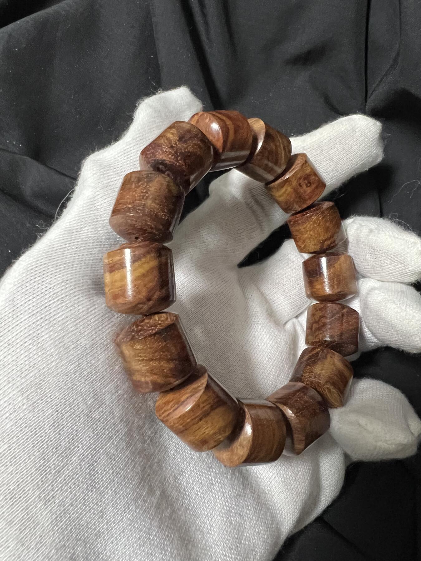 零元拍：海南黄花梨虎皮纹桶珠手串：15MM