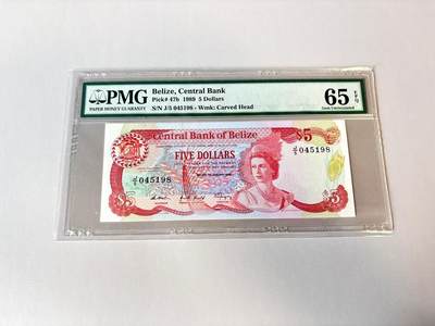 【Blue Auction】世界纸币精拍第806期——18级TOP拍卖/信誉/品质/专业/高效💫 - 伯利兹 1989年5元 高冠女王  PMG65EPQ 