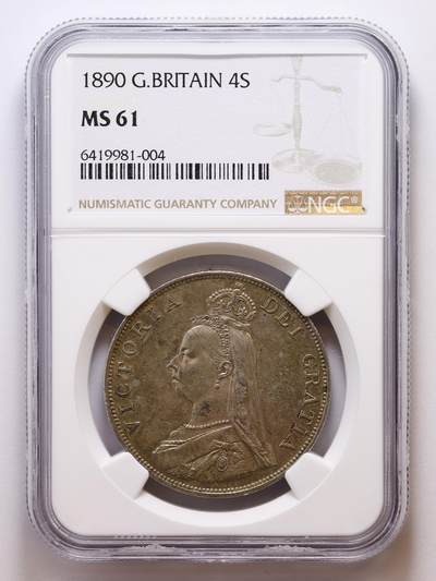 观钱 近现代机制币拍卖No.007（全场顺丰包邮，不区分偏远地区）  - 1890 年英国维多利亚 4 先令（弗罗林）银币（NGC MS61）
