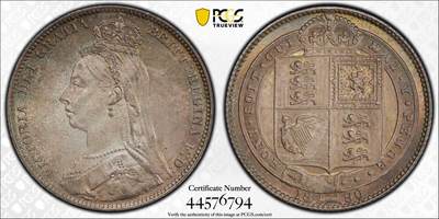 万国钱币拍卖第064期 - PCGS MS64 1890年英国维多利亚女王高冠1先令 极美原味孔雀绿五彩环绕