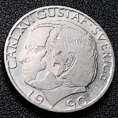 泉币菌-第221场-拍品多 请提前出价 -  瑞典1990年 1克朗铜镍币 卡尔十六世·古斯塔夫 25mm