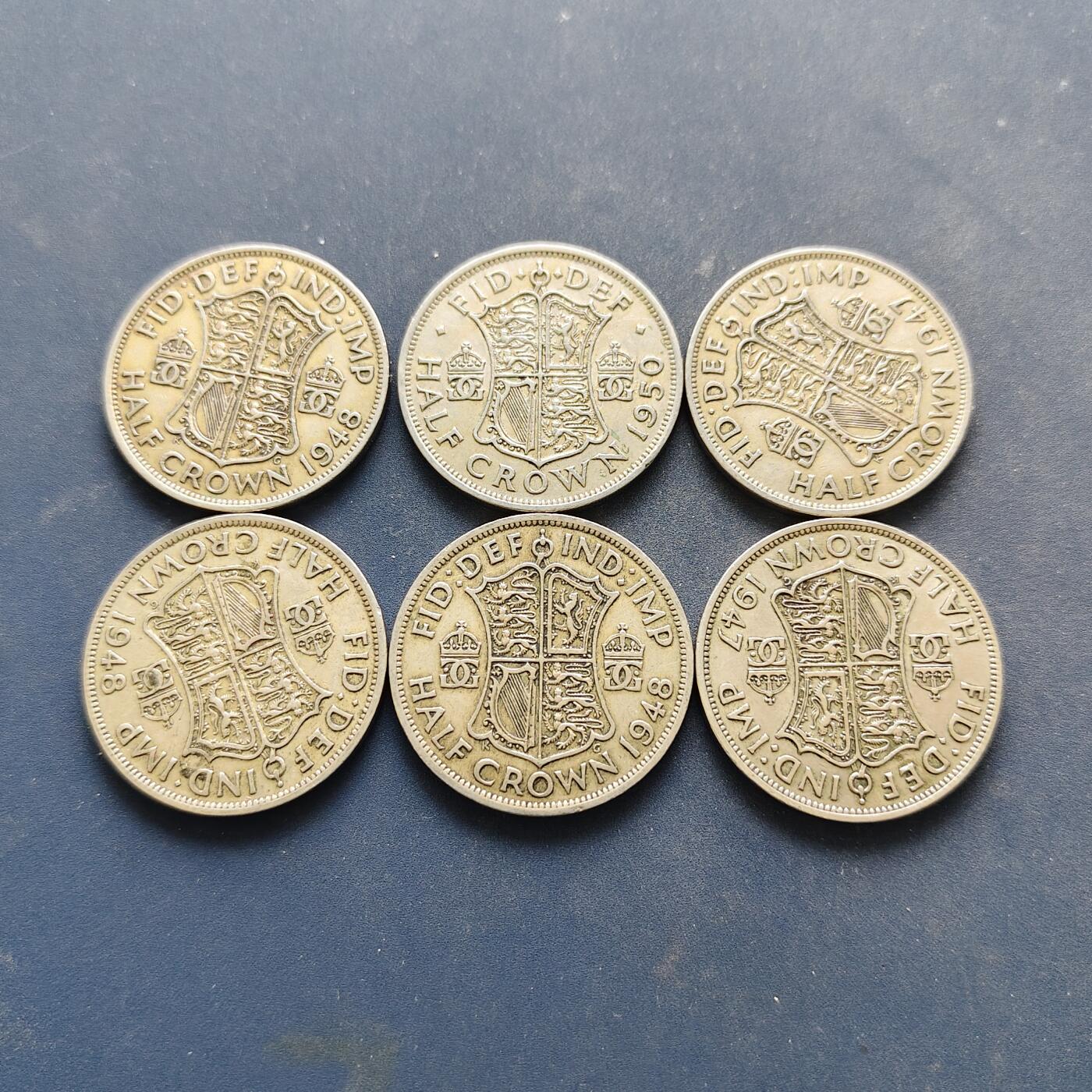 【全场包邮】纯粹捡漏拍518场 英国1947-1950年乔治六世半克朗6枚一组