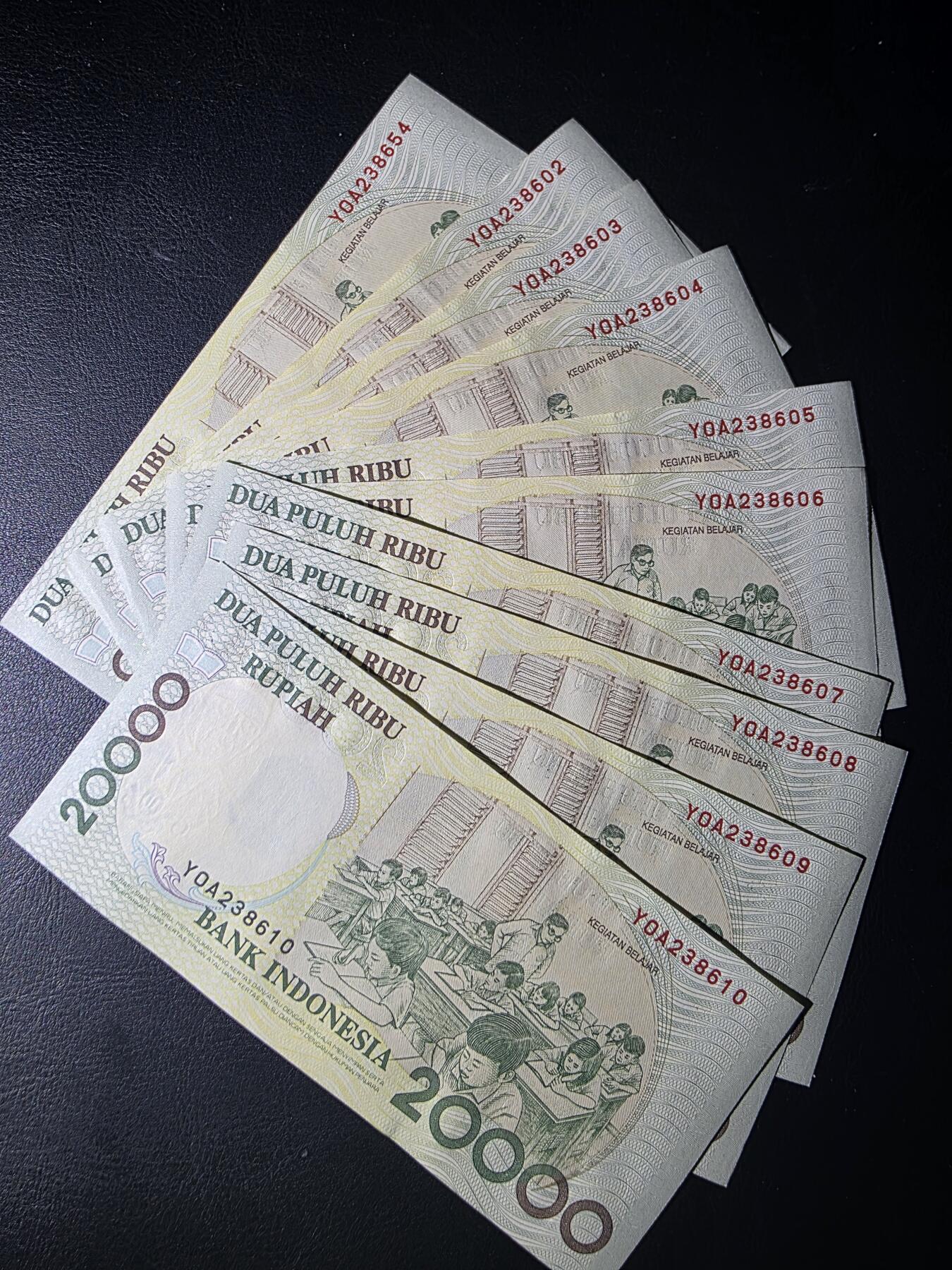 叁拾收藏第35期 印度尼西亚1998年2万卢比10张连号（文学家哈尔贾大部分全程无47） UNC