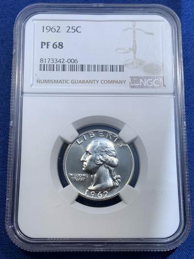 《竞宝斋》第478场 周日，周一 2场连拍 （全场包邮）欢迎送拍 - NGC PF68 美国1962年华盛顿25分银币 高分精制版本