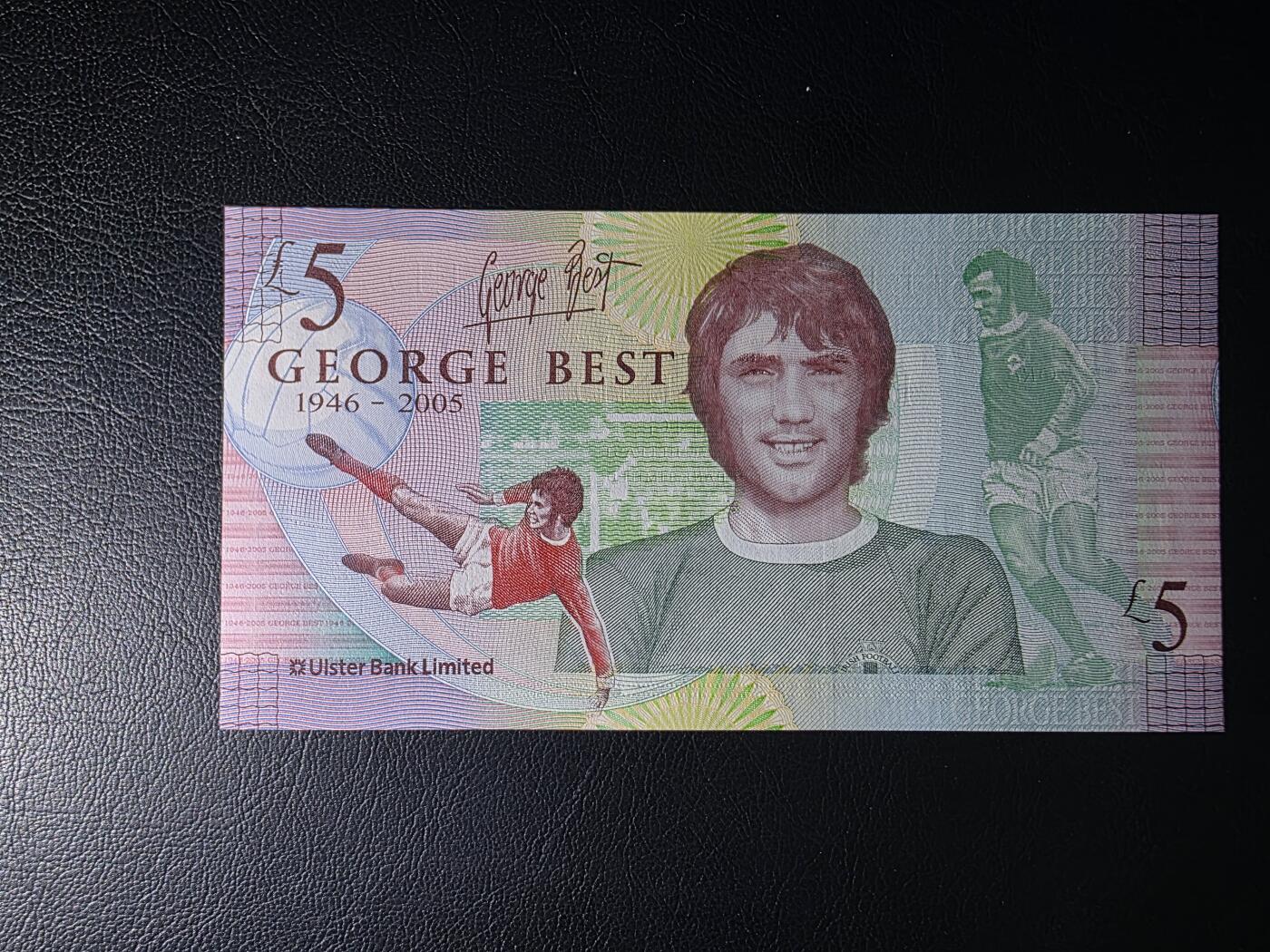 叁拾收藏第35期 北爱尔兰2006年乔治贝斯特诞生60周年5镑纪念钞（含原装册）  UNC