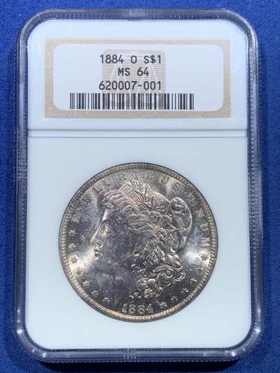 《竞宝斋》第478场 周日，周一 2场连拍 （全场包邮）欢迎送拍 - NGC MS64 美国 1884年 新奥尔良厂 摩根 1美元 银币 六位数编号老盒 黄油光好状态