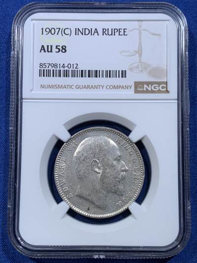 《竞宝斋》第478场 周日，周一 2场连拍 （全场包邮）欢迎送拍 - NGC AU58 英属印度 1907年 爱德华七世 1卢比 银币