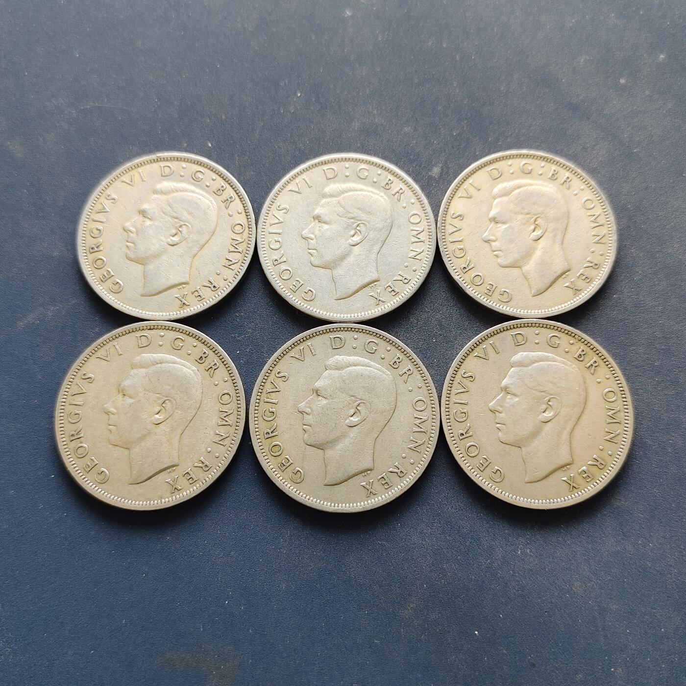 【全场包邮】纯粹捡漏拍518场 英国1947-1950年乔治六世半克朗6枚一组
