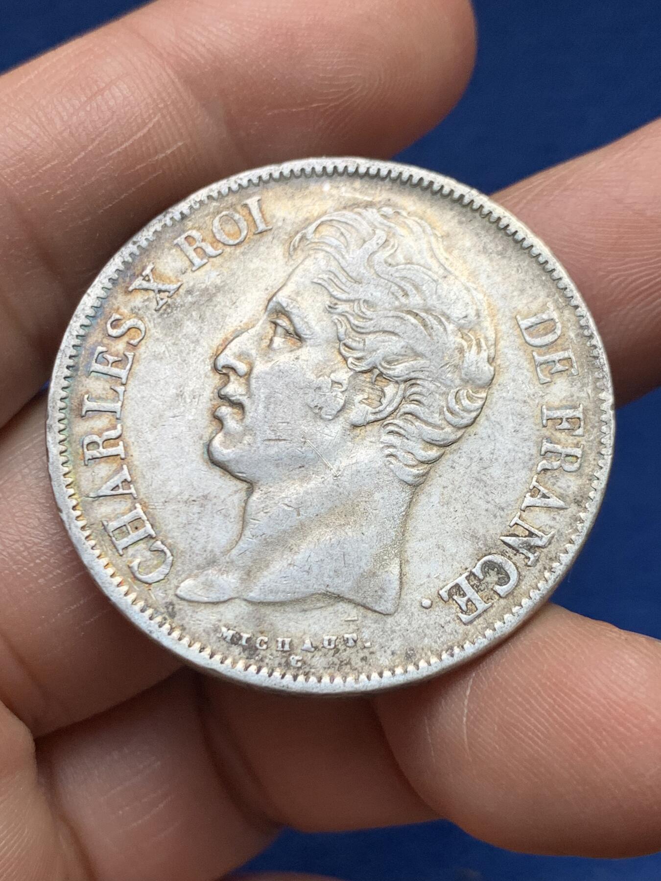 《竞宝斋》第478场 周日，周一 2场连拍 （全场包邮）欢迎送拍 法国1828年K版查理十世5法郎大银币 波尔多造币厂