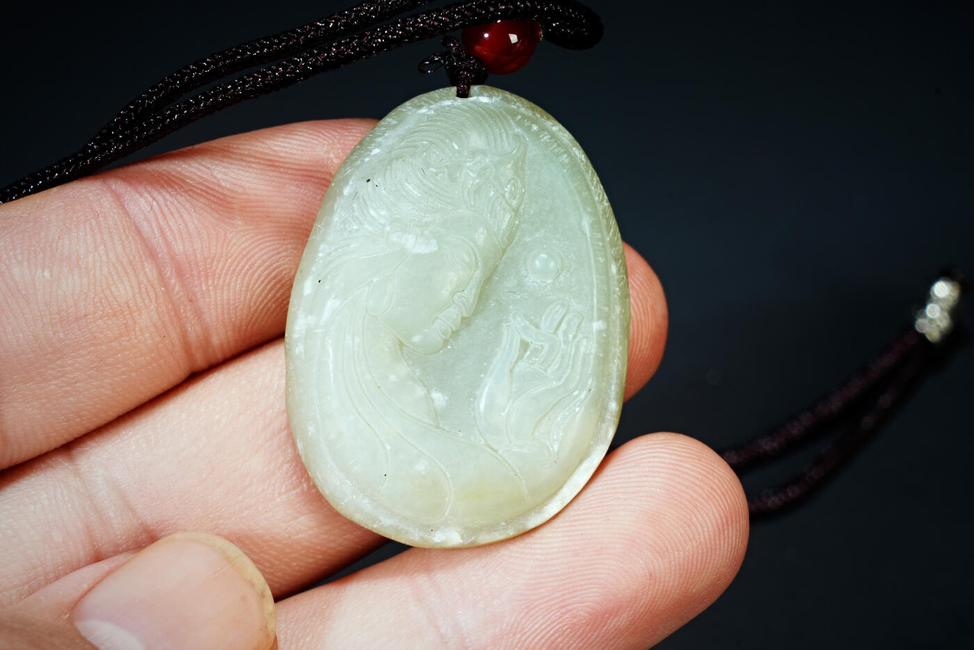 上海都达杂项专场六十八【全场包邮】 天然和田玉精雕《观音》挂件95-159