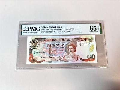 【Blue Auction】世界纸币精拍第806期——18级TOP拍卖/信誉/品质/专业/高效💫 - 伯利兹 1987年20元 高冠女王  PMG65EPQ 