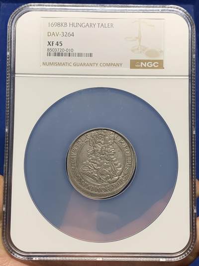 《竞宝斋》第478场 周日，周一 2场连拍 （全场包邮）欢迎送拍 - NGC XF45 神圣罗马帝国 匈牙利1698年利奥波德一世1泰勒 大银币 大盒 封装 大波浪加地包天经典造型