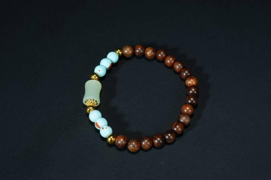 上海都达杂项专场六十八【全场包邮】 海南黄花梨虎皮纹0.7圆珠DIY手串 附鉴定证书95-289