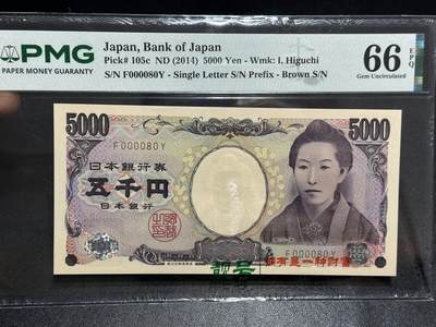 《外钞收藏家》第六百二十四期（精品场）（长期征集拍品、欢迎藏友们联系合作） - 2014年日本5000日元 樋口一叶 PMG66 小号80号 圆圆号