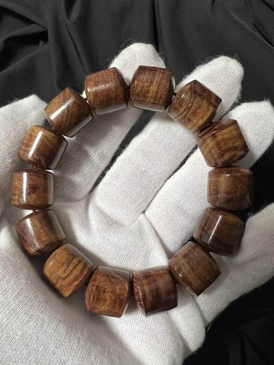 零元拍：海南黄花梨虎皮纹桶珠手串：15MM - 零元拍：海南黄花梨虎皮纹桶珠手串：15MM