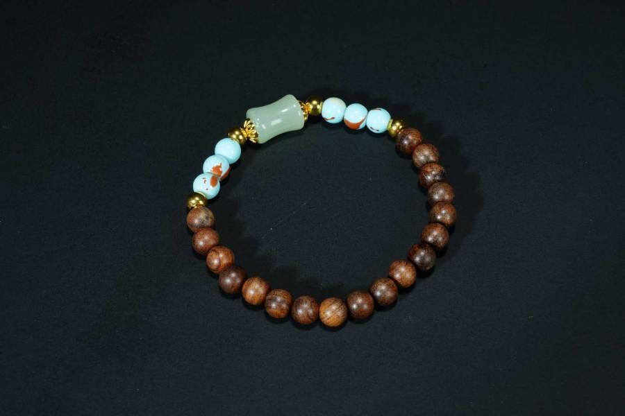 上海都达杂项专场六十八【全场包邮】 海南黄花梨虎皮纹0.7圆珠DIY手串 附鉴定证书95-289