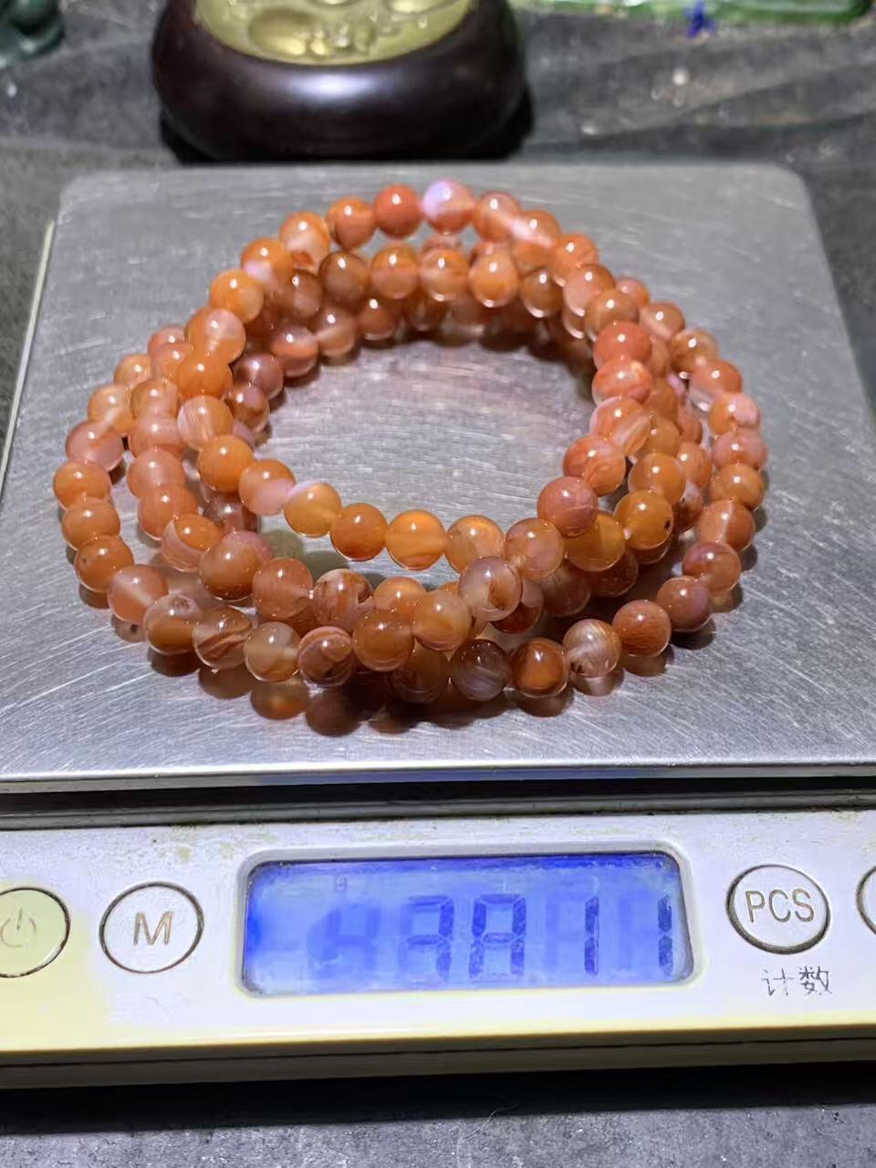 精美荔枝冻飘红川料南红玛瑙多圈手串一条，