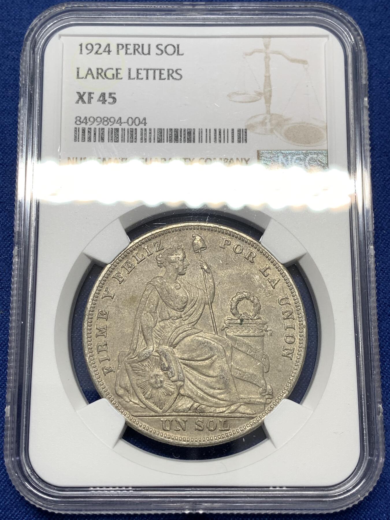 《竞宝斋》第478场 周日，周一 2场连拍 （全场包邮）欢迎送拍 NGC XF45 秘鲁1924年坐人女神1索尔银币