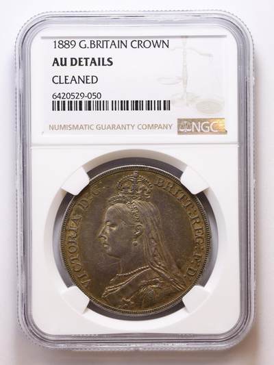观钱 近现代机制币拍卖No.007（全场顺丰包邮，不区分偏远地区）  - 1889 年英国维多利亚禧年头像克朗银币（NGC AU Details Cleaned）金棕色包浆