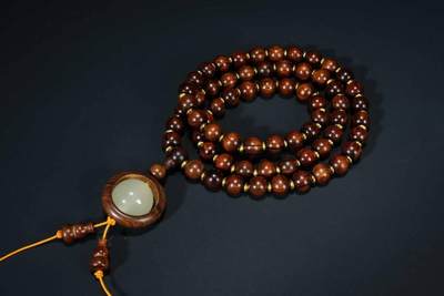 上海都达杂项专场六十八【全场包邮】 - 海南黄花梨虎皮纹灯笼珠多圈时来运转吊坠手串 附鉴定证书95-293