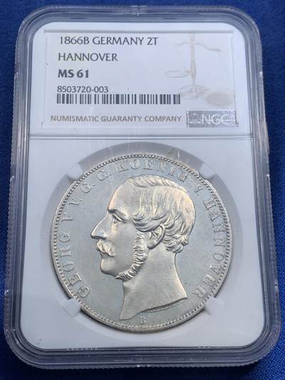 《竞宝斋》第478场 周日，周一 2场连拍 （全场包邮）欢迎送拍 - NGC MS61 德国1866汉诺威2泰勒 双面狮马深打 虽然只给了61分 但是狮子鼻尖都保存的非常好 确实低评了 可以收藏的状态
