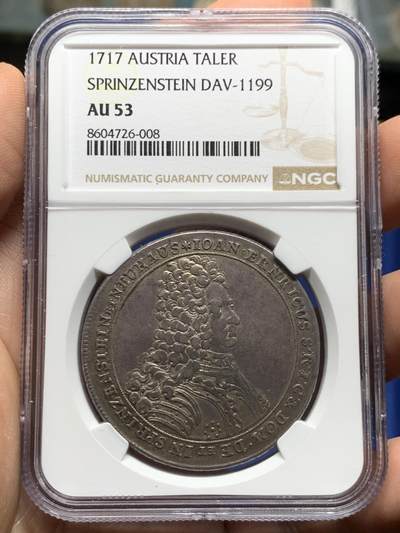 《竞宝斋》第478场 周日，周一 2场连拍 （全场包邮）欢迎送拍 - NGC AU53 奥地利帝国 1717年 斯普林岑斯坦伯爵 泰勒大银币 稀有小邦 更高分只有3枚 比较难遇的品种