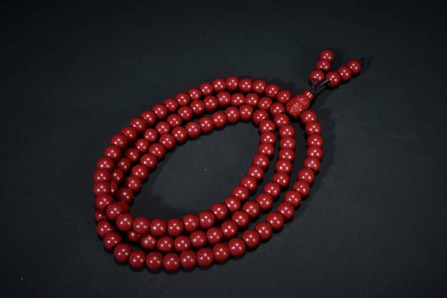 上海都达杂项专场六十八【全场包邮】 天然朱砂0.8圆珠多圈手串95-259