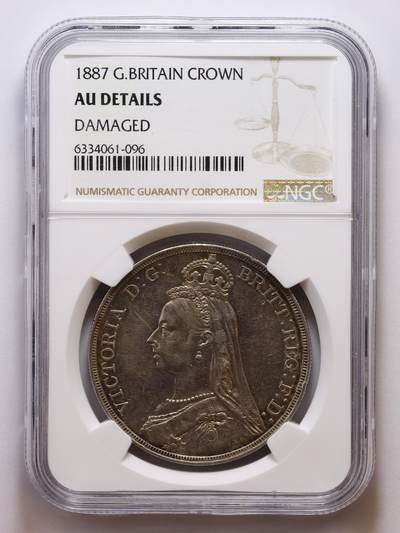 观钱 近现代机制币拍卖No.007（全场顺丰包邮，不区分偏远地区）  -  1887 年英国维多利亚老年头像克朗银币（NGC AU Details Damaged）