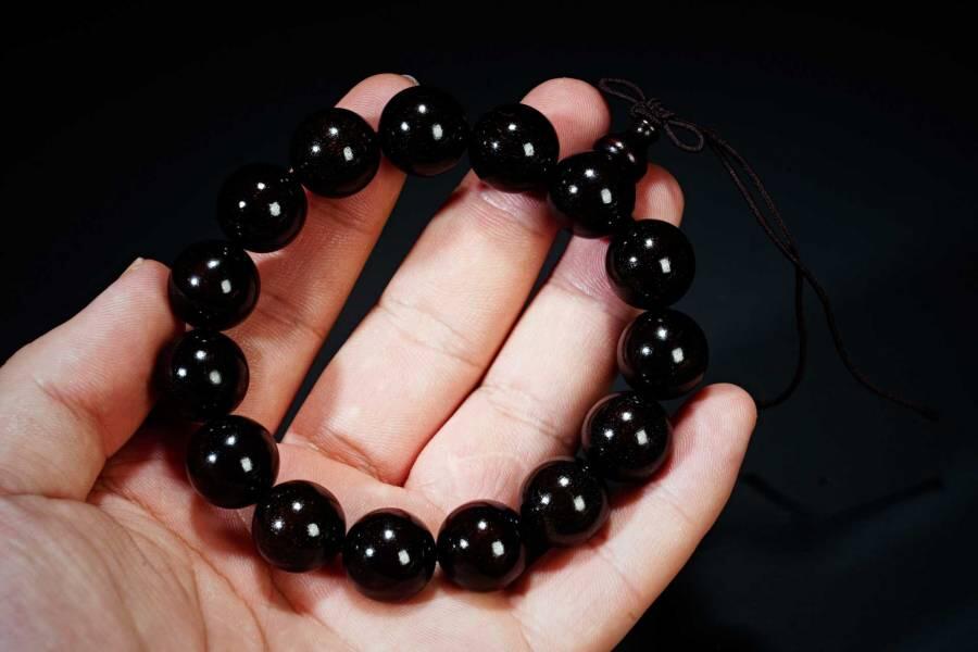 上海都达杂项专场六十八【全场包邮】 印度小叶紫檀爆满金星1.5圆珠手串 附鉴定证书95-296