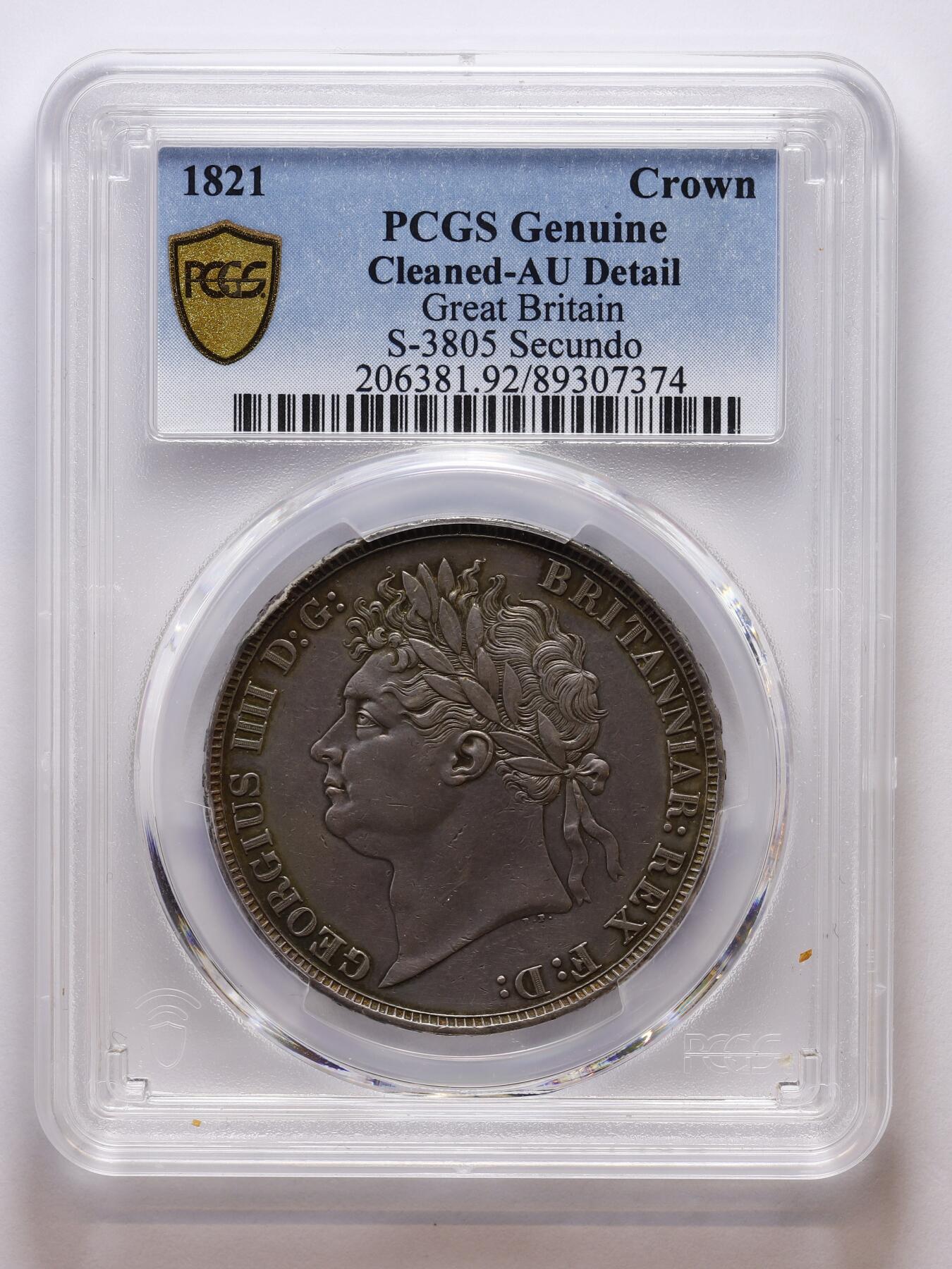观钱 近现代机制币拍卖No.007（全场顺丰包邮，不区分偏远地区）   1821 年英国乔治四世马剑克朗银币（Secundo 版，PCGS AU Detail Cleaned）