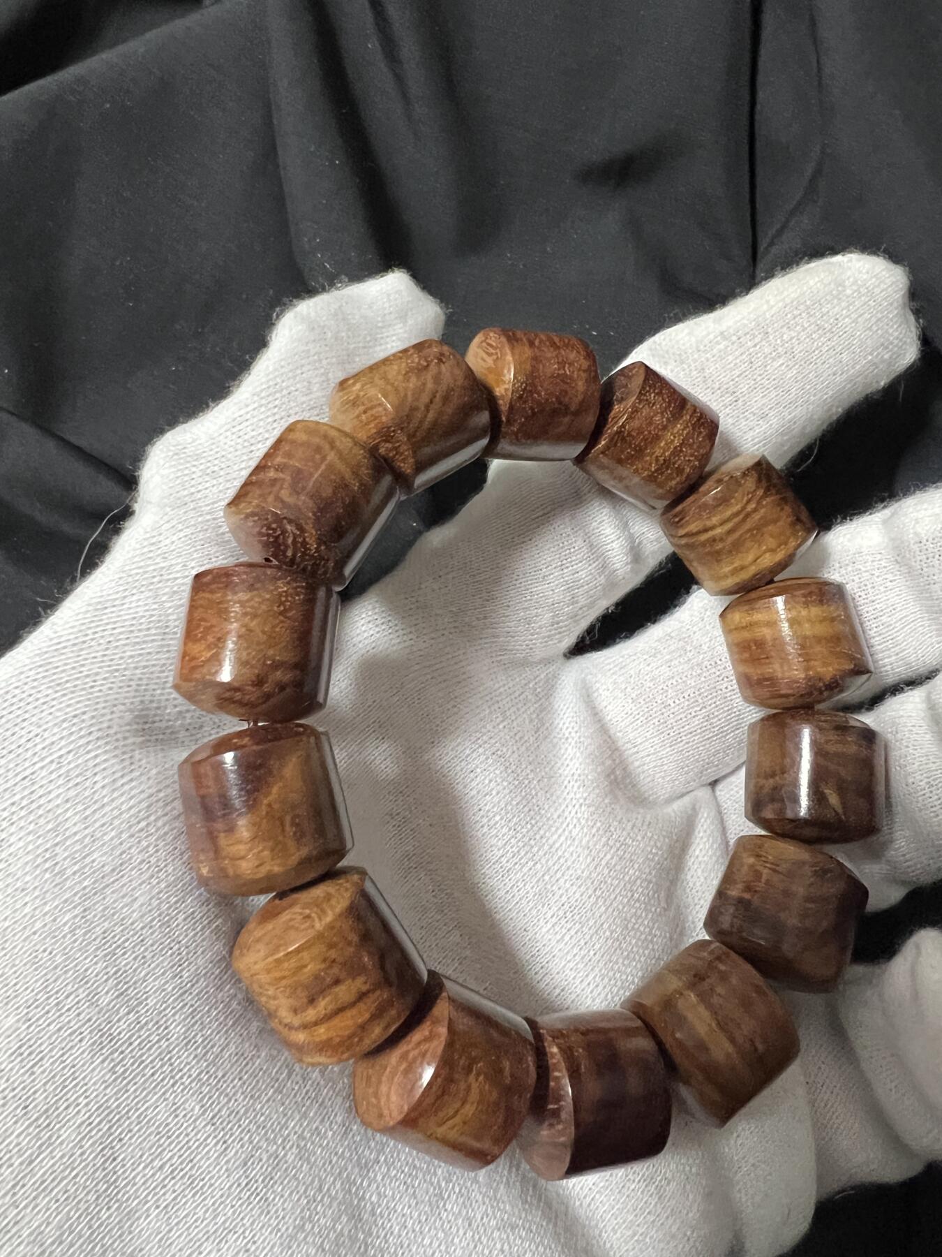 零元拍：海南黄花梨虎皮纹桶珠手串：15MM