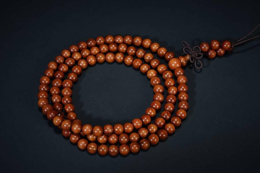 上海都达杂项专场六十八【全场包邮】 海南黄花梨0.6圆珠多圈手串 附鉴定证书