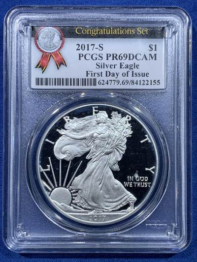 《竞宝斋》第478场 周日，周一 2场连拍 （全场包邮）欢迎送拍 - PCGS PR69DCAM 美国2017年行走女神1盎司投资银币 高分状态佳 背面支撑盒有磕 少见标签 细节见图