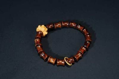 上海都达杂项专场六十八【全场包邮】 - 海南黄花梨虎皮纹竹节珠莲花手串 附鉴定证书95-288