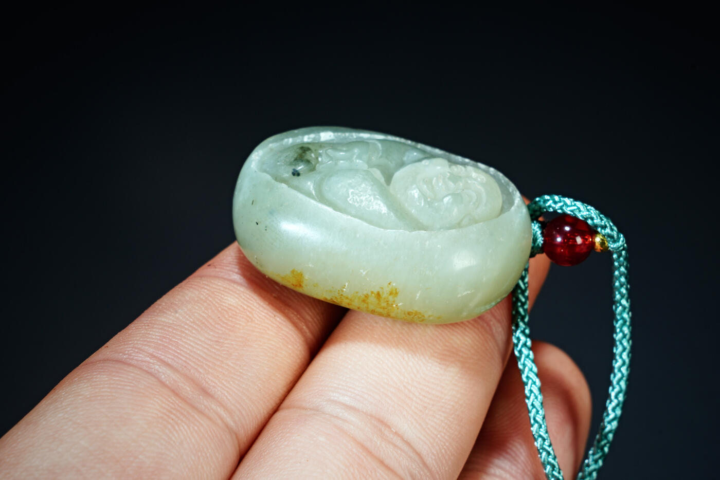 上海都达杂项专场六十八【全场包邮】 天然和田玉精雕《笑口常开》挂件95-157