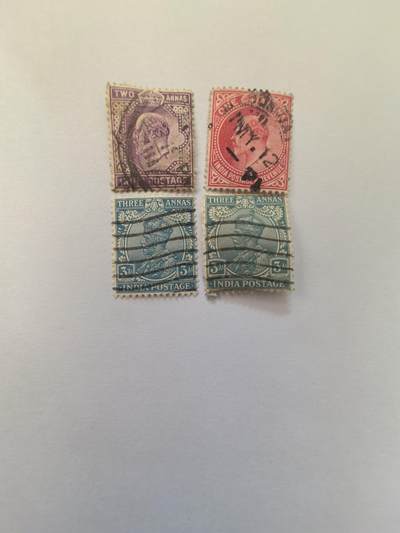 杂票 - 英属印度早期爱德华七世和乔五4枚旧