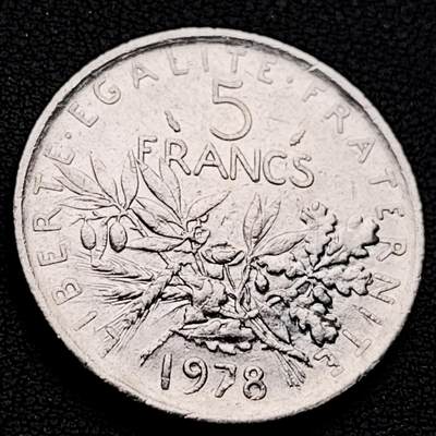 泉币菌-第221场-拍品多 请提前出价 - 法国早期（1978年）5法郎大镍币 29MM 播种女神 入欧前末版 绝版币