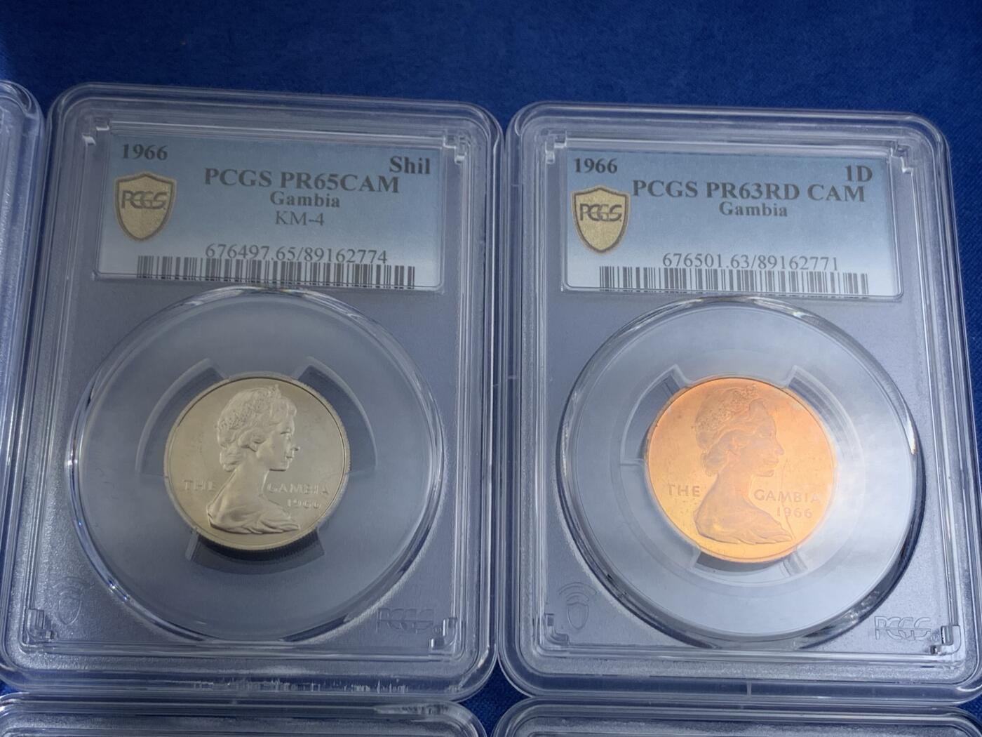 《竞宝斋》第478场 周日，周一 2场连拍 （全场包邮）欢迎送拍 PCGS PR63-PR65 英属冈比亚1966年伊丽莎白女王版精制套币6枚，送PCGS收纳盒1个