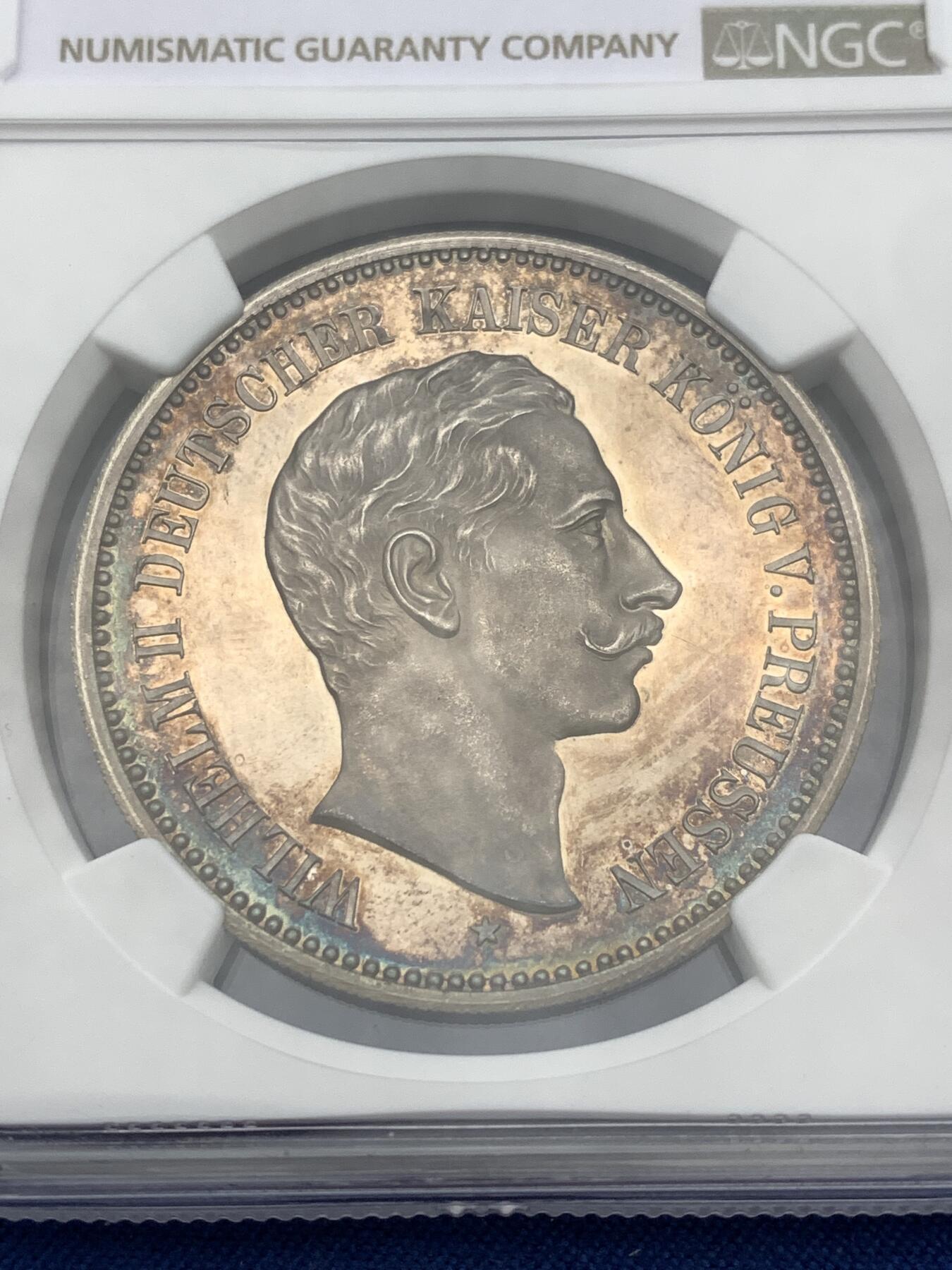 《竞宝斋》第478场 周日，周一 2场连拍 （全场包邮）欢迎送拍 NGC MS62 德国1890赫尔戈兰群岛纳入帝国版图纪念大银章 罕见品种 火烧云五彩镜面喷砂质感 38MM