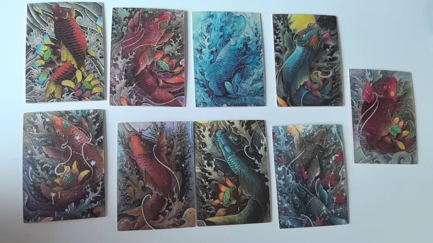 龙虎卡牌-八二场（满200元包邮，无佣金，每周六结拍，欢迎送拍） 镜面卡9张 香山文创 红背锦鲤 一套 (未撕膜)
