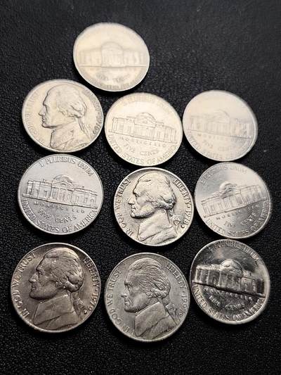 泉币菌-第221场-拍品多 请提前出价 - 10枚一组 美国杰斐逊纪念币 混合年份