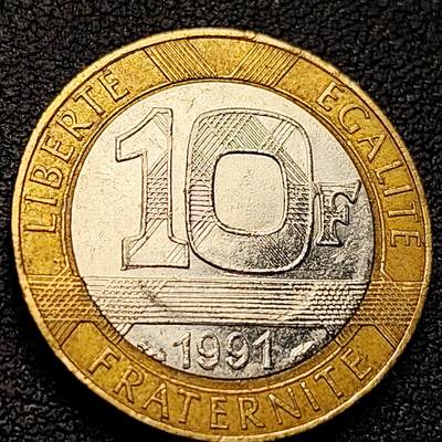 泉币菌-第221场-拍品多 请提前出价 - 1991年 法国10法郎双色币 天使 小飞人 自由保护神 23mm 入欧前末版币 绝版币 