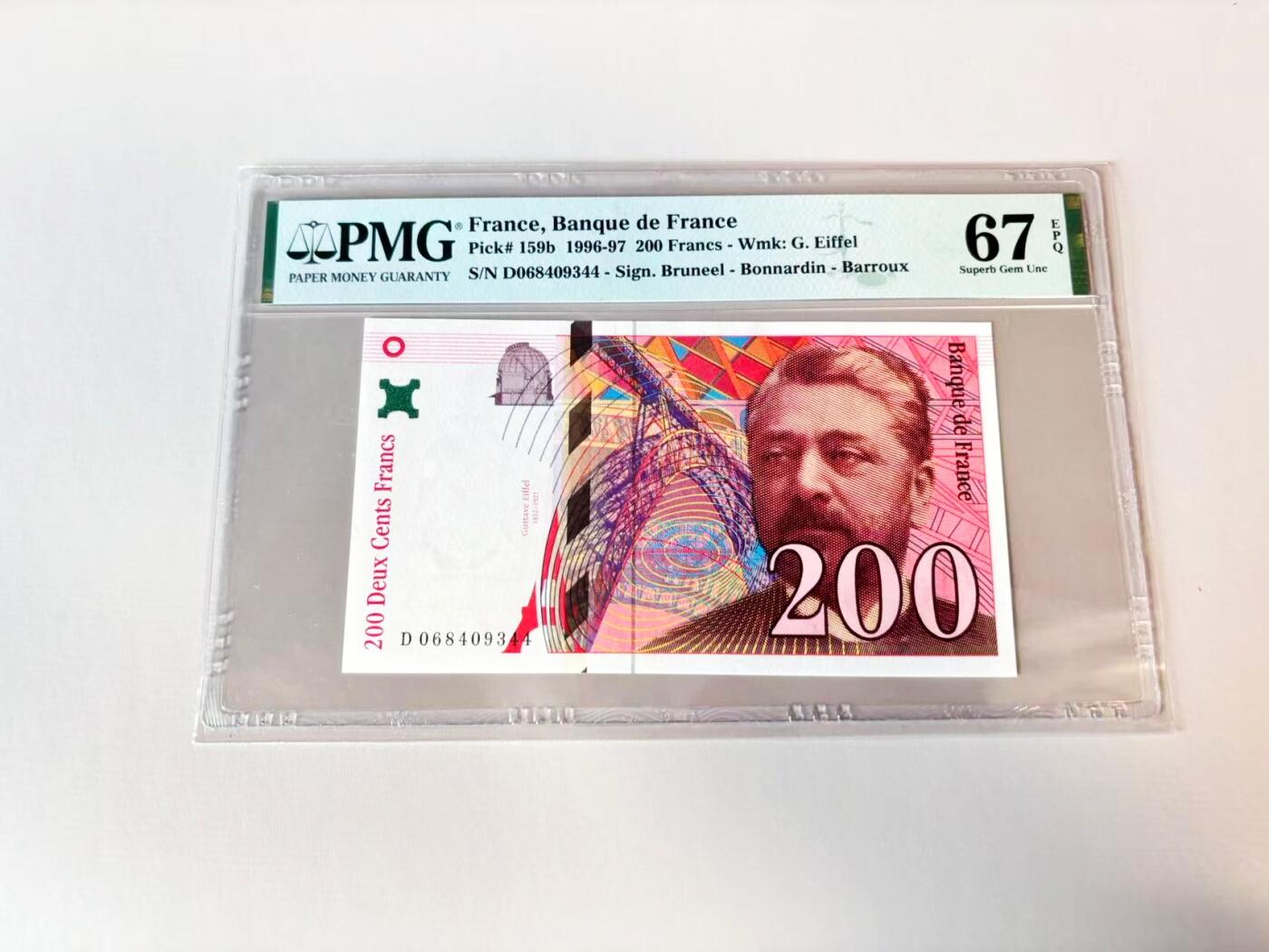 【Blue Auction】世界纸币精拍第806期——18级TOP拍卖/信誉/品质/专业/高效💫 【p159b】法国 1997年200法郎 PMG67EPQ