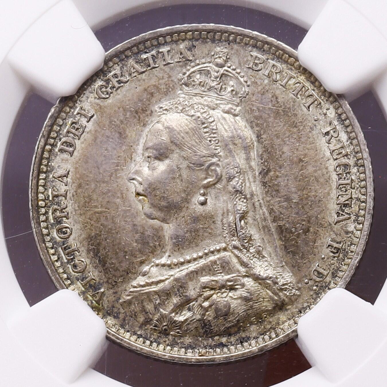 观钱 近现代机制币拍卖No.007（全场顺丰包邮，不区分偏远地区）  1888 年英国维多利亚 1 先令银币（NGC AU58）