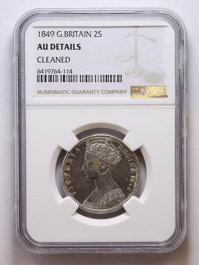 观钱 近现代机制币拍卖No.007（全场顺丰包邮，不区分偏远地区）  - 1849 年英国维多利亚 2 先令（弗罗林）银币（NGC AU Details Cleaned）