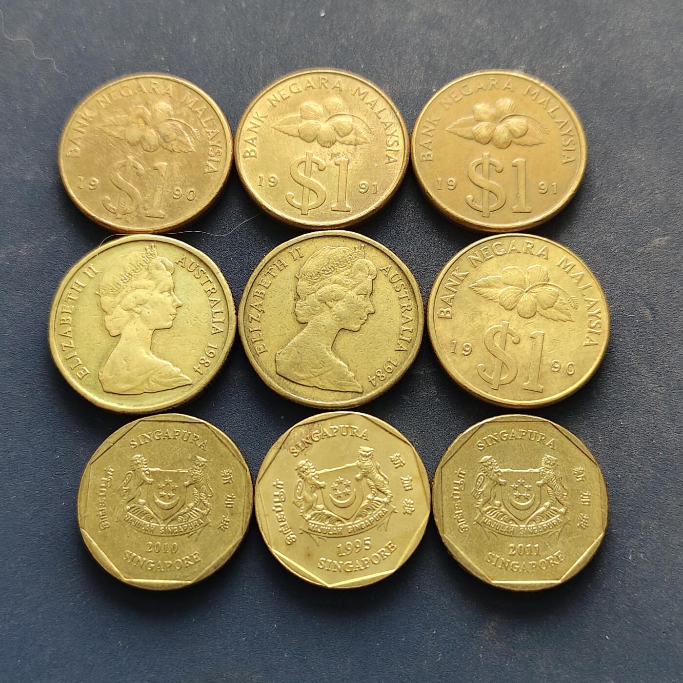 【全场包邮】纯粹捡漏拍518场 世界各国各年份1元9枚一组（汇率价约33元）-马来西亚+澳大利亚+新加坡